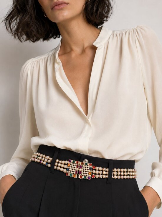 Luxury Pearl & Rhinestone High-Waist Belt – XS – Colorful Jeweled Couture Style main image 8